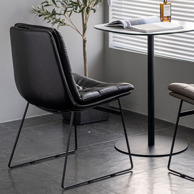 Nordic Upholstered Armless Dining Chairs Metal Legs Solid Back Chair for Home Use Clearhalo ' kitchen&dining_furn' 'Dining Chairs' 'Dining Tables & Seating' 'dining_chair' 'furn' 'furn_dining_chair' 'Furniture' 'furniture_dining_chair' 'Kitchen & Dining Furniture' 'kitchen' 1200x1200_cdade6bd-4797-464b-af0c-c06744e65aee