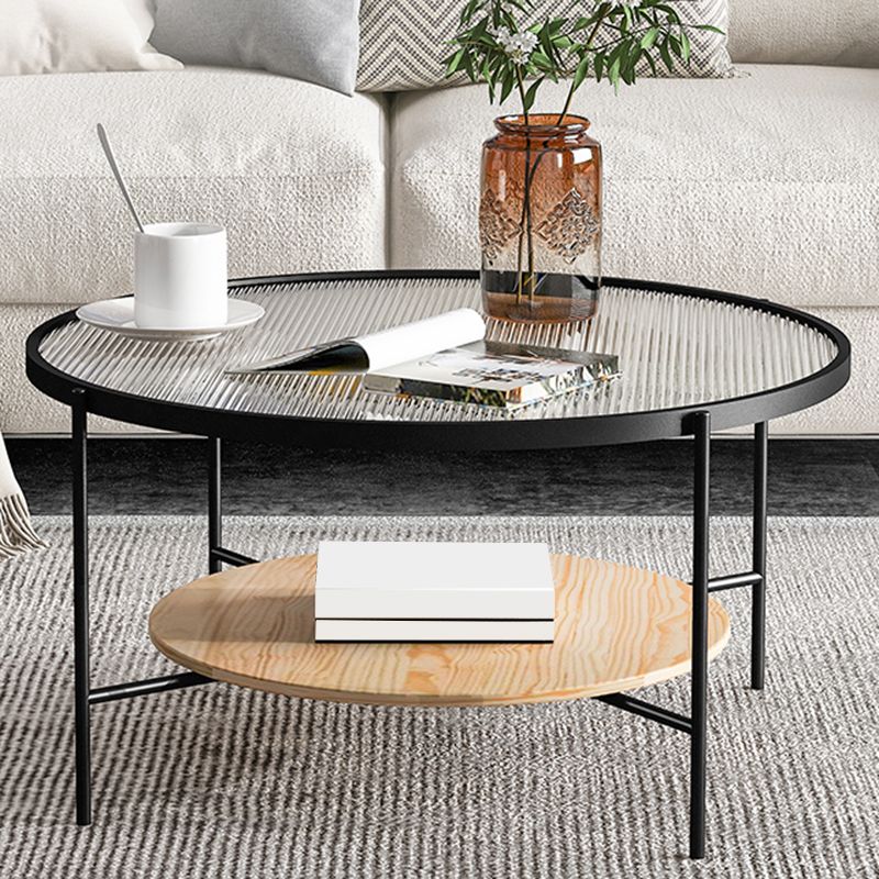Glass Top 4 Legs Coffee Table Modern Round Cocktail Table in Black/Gold Clearhalo 'Coffee & Accent Tables' 'Coffee Tables' 'coffee_tables' 'furn' 'furn_coffee_tables' 'Furniture' 'Living Room Furniture' 1200x1200_cdb24927-e4e0-4773-b3be-c2996b36ac46