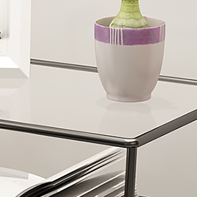 Modern Rectangle Glass Top Side Table 23.6" Tall Iron 4 Legs End Table with Shelf