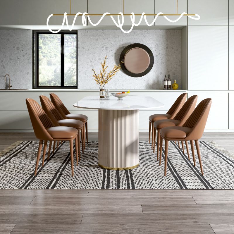 Minimalist White Standard Dining Set Rectangular Kitchen Dining Set with Double Pedestal Base Clearhalo 'Dining Room Sets' 'Dining Tables & Seating' 'dining_room_set' 'furn' 'furn_dining_room_set' 'Furniture' 'furniture_dining_room_set' 'Kitchen & Dining Furniture' 'kitchen&dining_furn' 'kitchen' 1200x1200_cdb60cb2-c4f7-43a7-87c2-f10bd47f3801