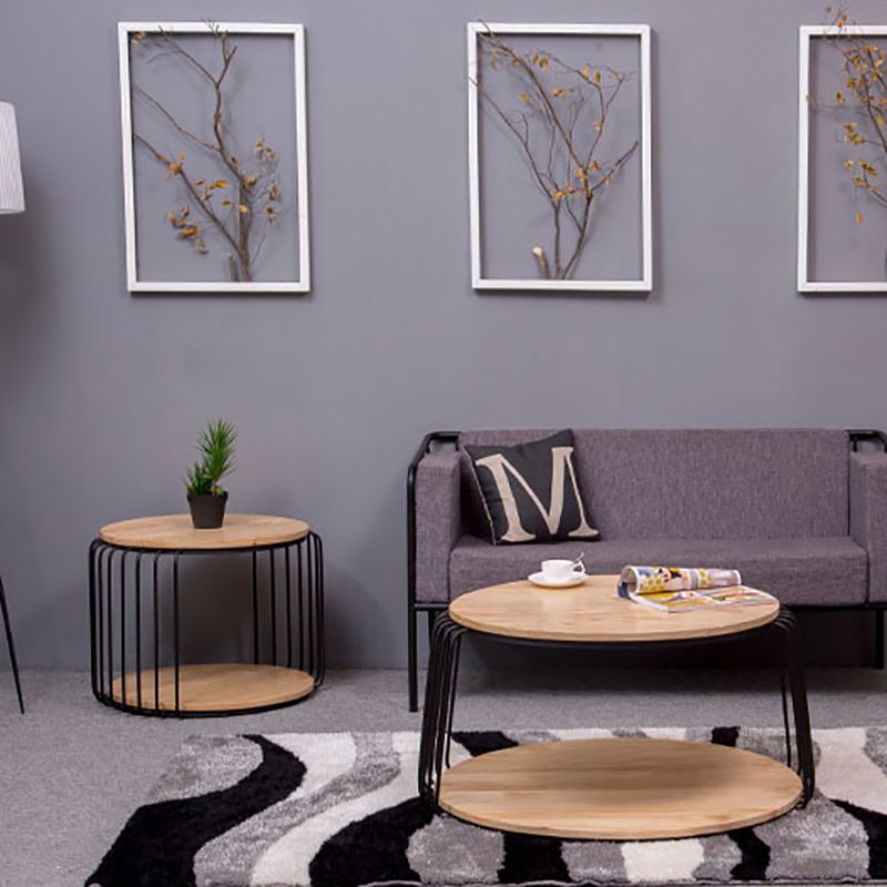 Nordic Solid Wood Round Coffee Cocktail Table with Floor Shelf Clearhalo 'Coffee & Accent Tables' 'Coffee Tables' 'coffee_tables' 'furn' 'furn_coffee_tables' 'Furniture' 'Living Room Furniture' 1200x1200_cdb63176-61e4-42a9-b58f-702a7206d2fb