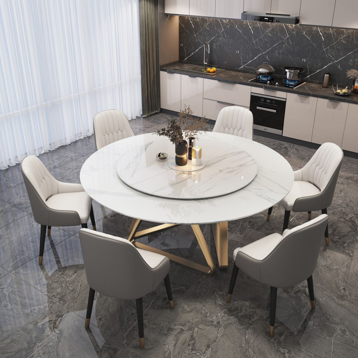 Glam Sintered Stone Top Standard Dining Table Round Shape Dining Table for Kitchen Clearhalo ' dining_table' 'Dining Tables & Seating' 'Dining Tables' 'furn' 'furn_dining_table' 'Furniture' 'furniture_dining_table' 'Kitchen & Dining Furniture' 'kitchen&dining_furn' 'kitchen' 'kitchen_dining_table' 1200x1200_cdb6b208-30df-42dd-b7f2-5a77d1e779ef