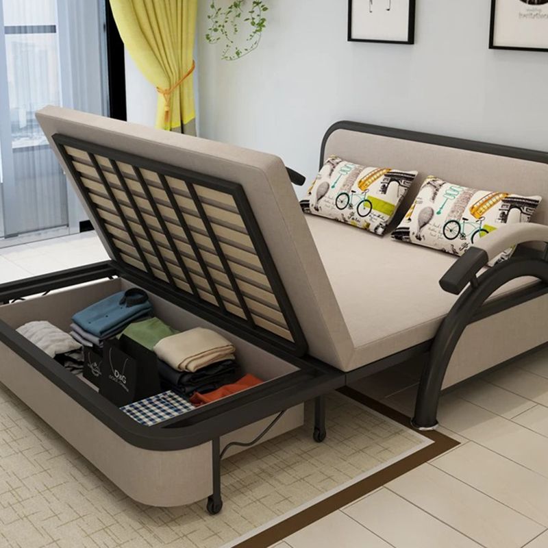 Contemporary Round Arm Cotton Blend Slipcovered Sofa with Bed Clearhalo 'furn' 'furn_sofas' 'Furniture' 'Living Room Furniture' 'Sofa' 'sofas' 1200x1200_cdb99429-ad9c-4374-b0e0-82727bee09fe