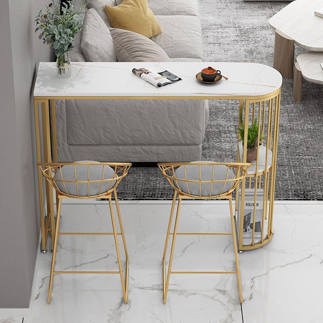 Glam Style Bar Table 42-inch Height Stone Top and Metal Base Bistro Storage Table Clearhalo 'Bar Furniture' 'Bar Tables' 'bar_tables' 'furn' 'furn_bar_tables' 'Furniture' 'furniture_bar_tables' 'Kitchen & Dining Furniture' 'kitchen&dining_furn' 'kitchen' 1200x1200_cdb99d17-6649-49b3-a02b-6ba10f28f908