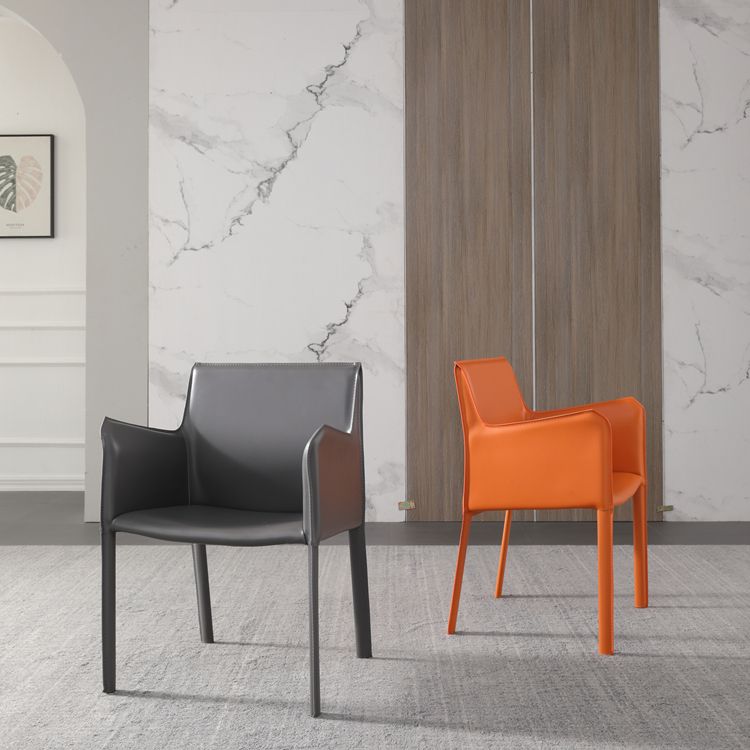 Metal Modern Home Side Chair with Leather Legs Matte Finish Dining Chair for Kitchen