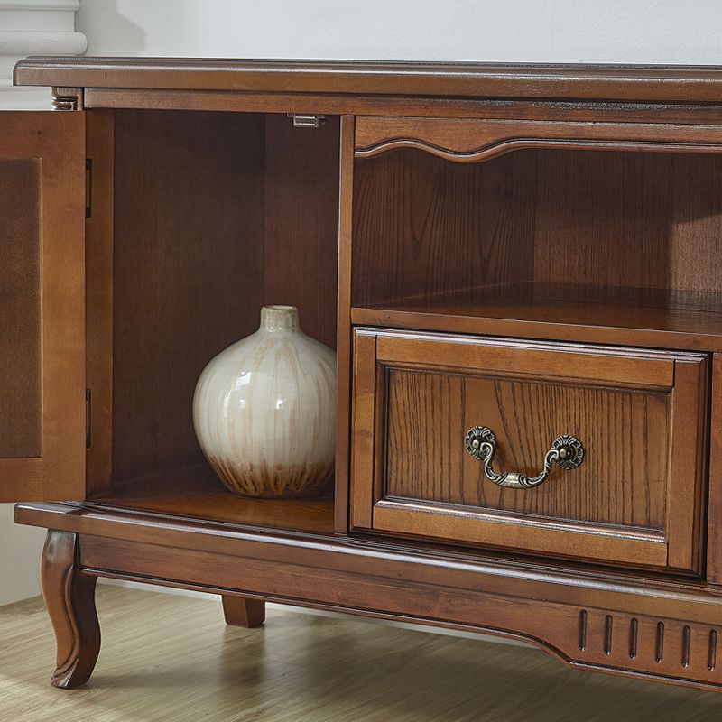 Meuble TV domestique en bois massif, meuble TV traditionnel avec pieds en bois évasés