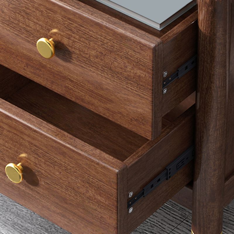 Moderni gambe in noce per il comodino in legno in legno massiccio incluso tavolo da notte in marrone
