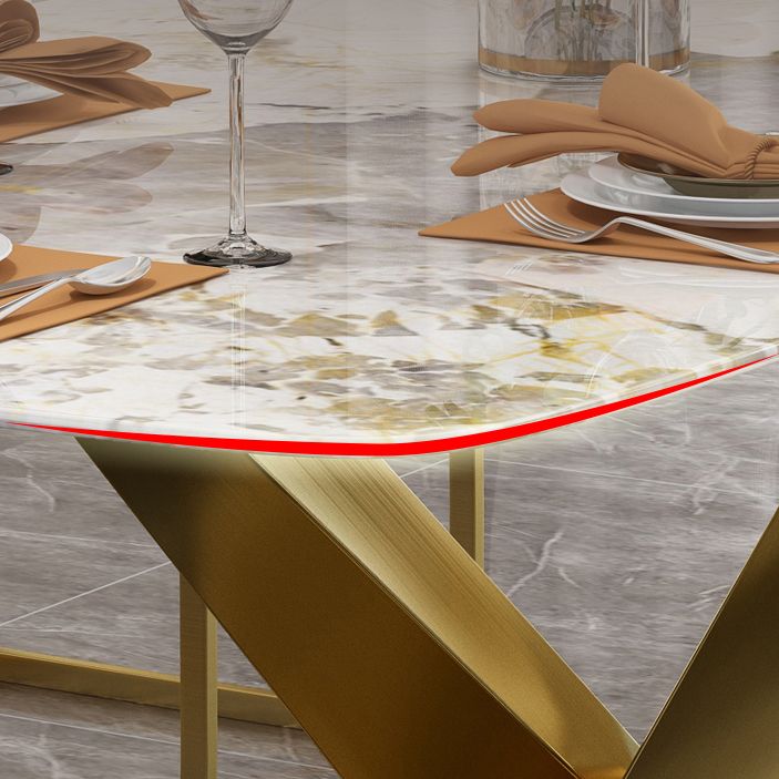 Sintered Stone Top Table for Restaurant Luxury Rectangle Table with Gold Metal Pedestal Clearhalo 'Dining Tables & Seating' 'Dining Tables' 'dining_table' 'furn' 'furn_dining_table' 'Furniture' 'furniture_dining_table' 'Kitchen & Dining Furniture' 'kitchen' 'kitchen_dining_table' 1200x1200_cdc38444-60ce-43bb-87eb-286175a30518