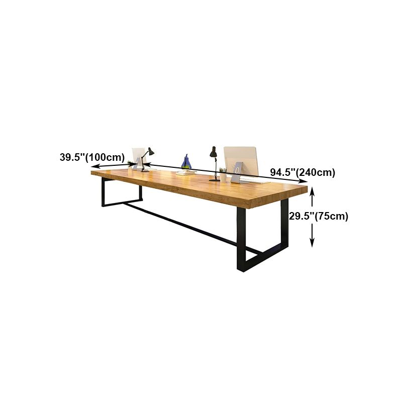 Metal Industrial Rectangle Dining Table Pine Solid Wood Top Table with Trestle Base Clearhalo ' dining_table' 'Dining Tables & Seating' 'Dining Tables' 'furn' 'furn_dining_table' 'Furniture' 'furniture_dining_table' 'Kitchen & Dining Furniture' 'kitchen&dining_furn' 'kitchen' 'kitchen_dining_table' 1200x1200_cdc474e1-227f-4091-b23f-cdc85462704b