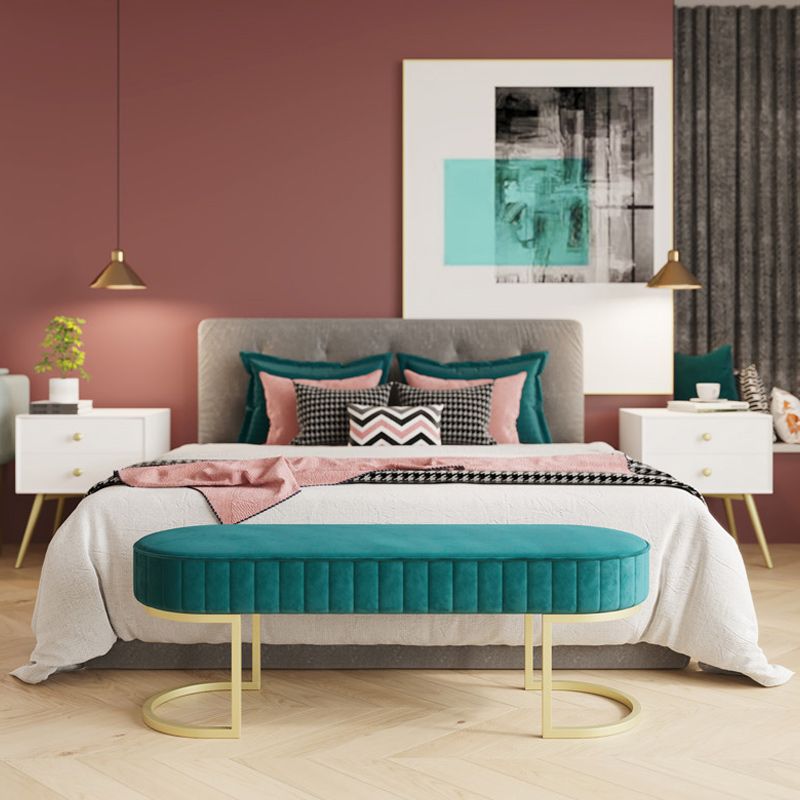 Modern Velvet Foam Bench Oval Solid Color Bench with Legs for Bedroom Clearhalo 'Benches' 'Chairs & Seating' 'furn' 'furn_benches' 'Furniture' 'Living Room Furniture' 1200x1200_cdc68eff-94c2-4bab-b996-821bfed0705a