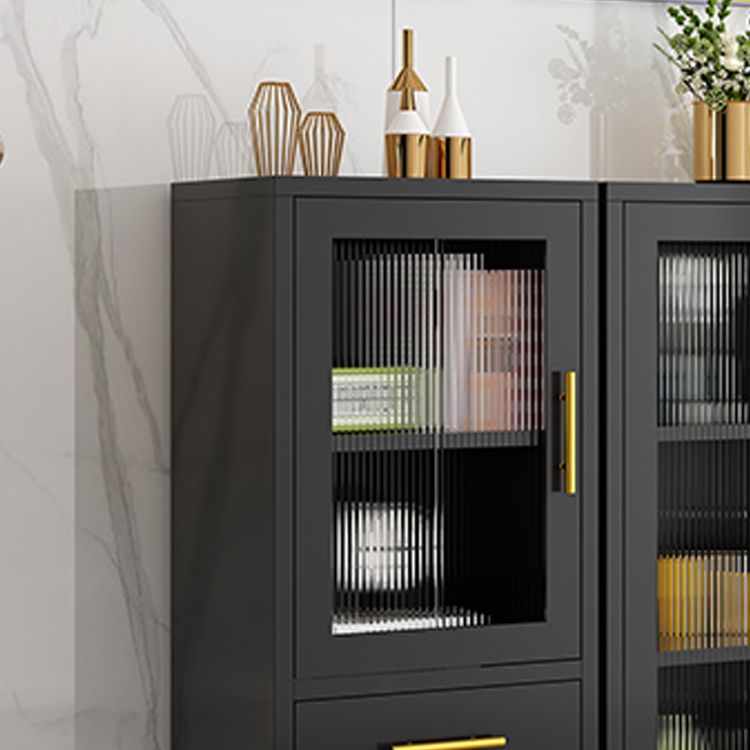 Contemporary Dining Server with Glass Doors Metal Buffet Server Clearhalo 'buffet_sideboard' 'Buffets & Sideboards' 'furn' 'furn_buffet_sideboard' 'Furniture' 'Kitchen & Dining Furniture' 1200x1200_cdc6dffc-01c6-4eac-b4dc-16abff9ea555