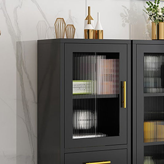 Contemporary Dining Server with Glass Doors Metal Buffet Server Clearhalo 'buffet_sideboard' 'Buffets & Sideboards' 'furn' 'furn_buffet_sideboard' 'Furniture' 'Kitchen & Dining Furniture' 1200x1200_cdc6dffc-01c6-4eac-b4dc-16abff9ea555