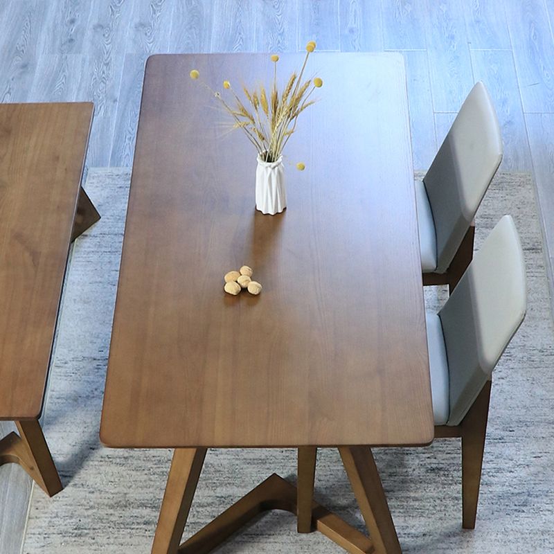 Modern Solid Wood Brown Dining Table Rectangle Shape Dining Table with Double Pedestal Bases Clearhalo ' dining_table' 'Dining Tables & Seating' 'Dining Tables' 'furn' 'furn_dining_table' 'Furniture' 'furniture_dining_table' 'Kitchen & Dining Furniture' 'kitchen&dining_furn' 'kitchen' 'kitchen_dining_table' 1200x1200_cdc854e3-b231-4f6f-828b-c6505ee0b691