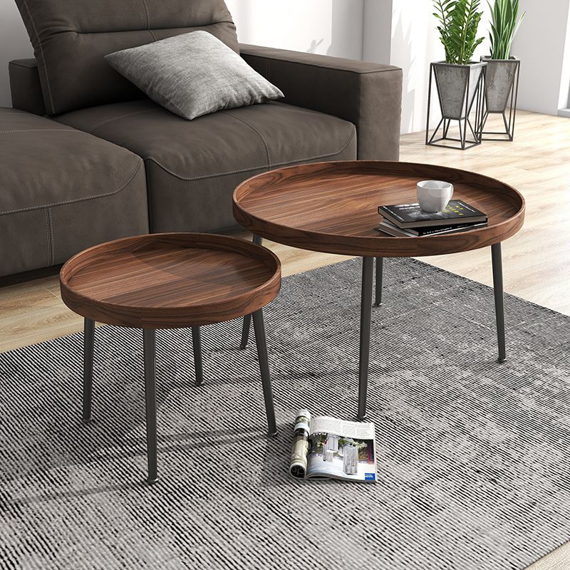 Round Brown/Black Wood Coffee Table 3 Legs Base 2 Nestling Cocktail Table Clearhalo 'Coffee & Accent Tables' 'Coffee Tables' 'coffee_tables' 'furn' 'furn_coffee_tables' 'Furniture' 'furniture_coffee_tables' 'Living Room Furniture' 1200x1200_cdc9fc09-389c-4cc9-b8e4-7d699e54540d