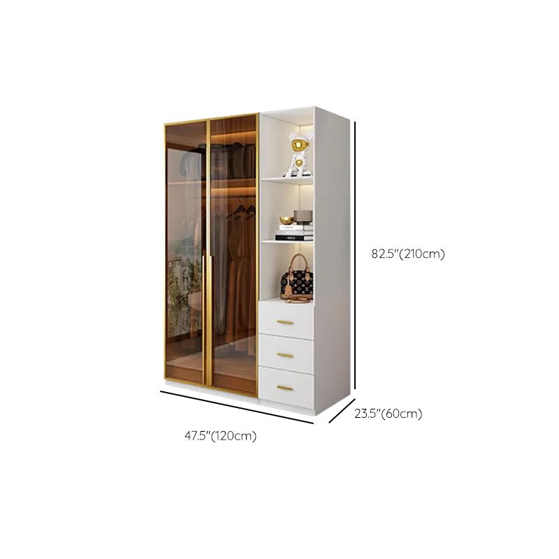 Modern White Wood Frame Wardrobe Armoire Freestanding Wardrobe with Soft Close Drawers Clearhalo 'Armoires & Wardrobes' 'armoires_wardrobes' 'Bedroom Furniture' 'furn' 'furn_armoires_wardrobes' 'Furniture' 1200x1200_cdcb5a2b-f286-4f32-ae9d-b53cad8158b7