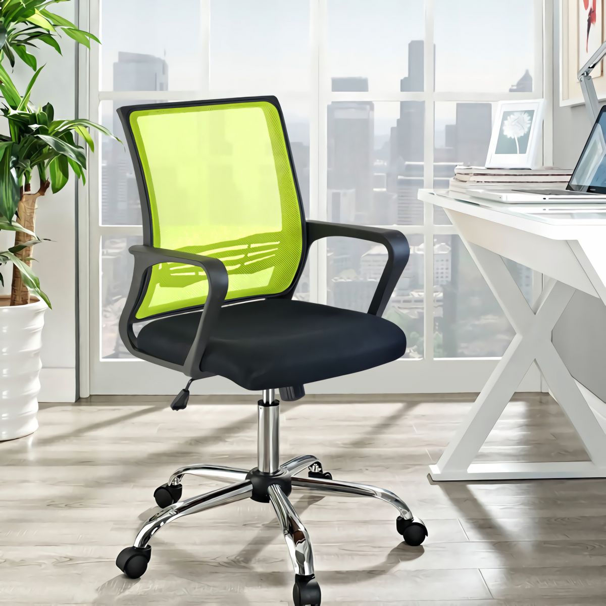 Silla de brazo contemporáneo brazos verdes silla de oficina lumbar ajustable