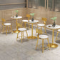 Mesa de pub de mármol sintético, mesa de bar de cócteles en blanco glamuroso con pedestal de metal