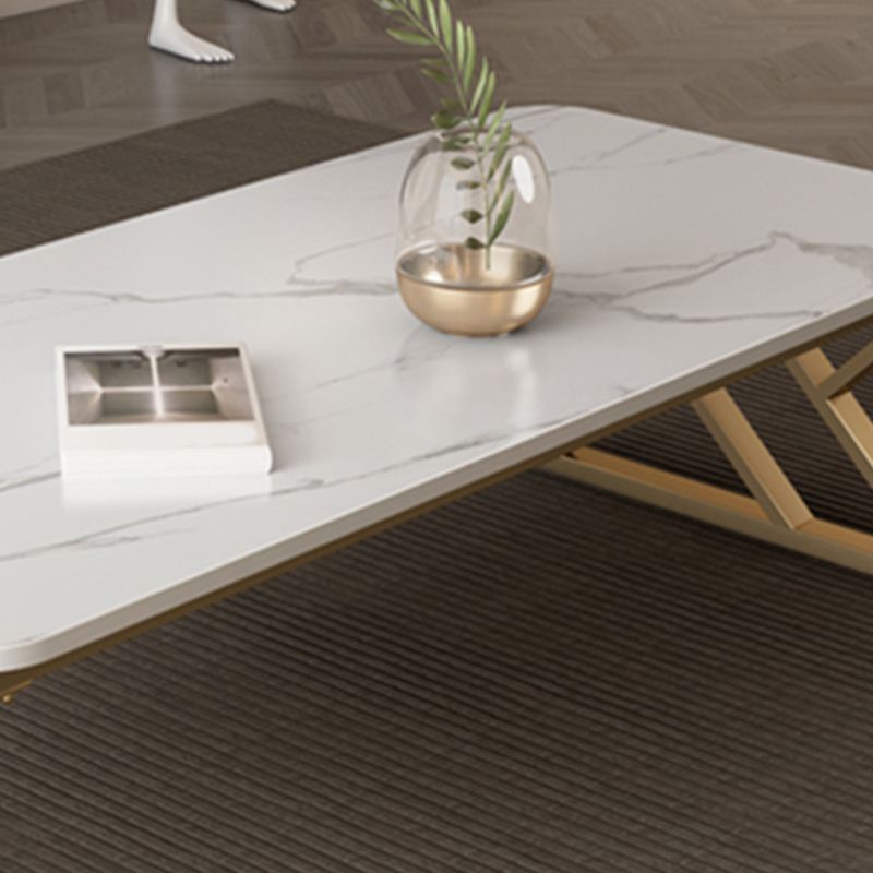 Luxurious 17.72" H Coffee Table in Grey/White Rectangular Stone Cocktail Table