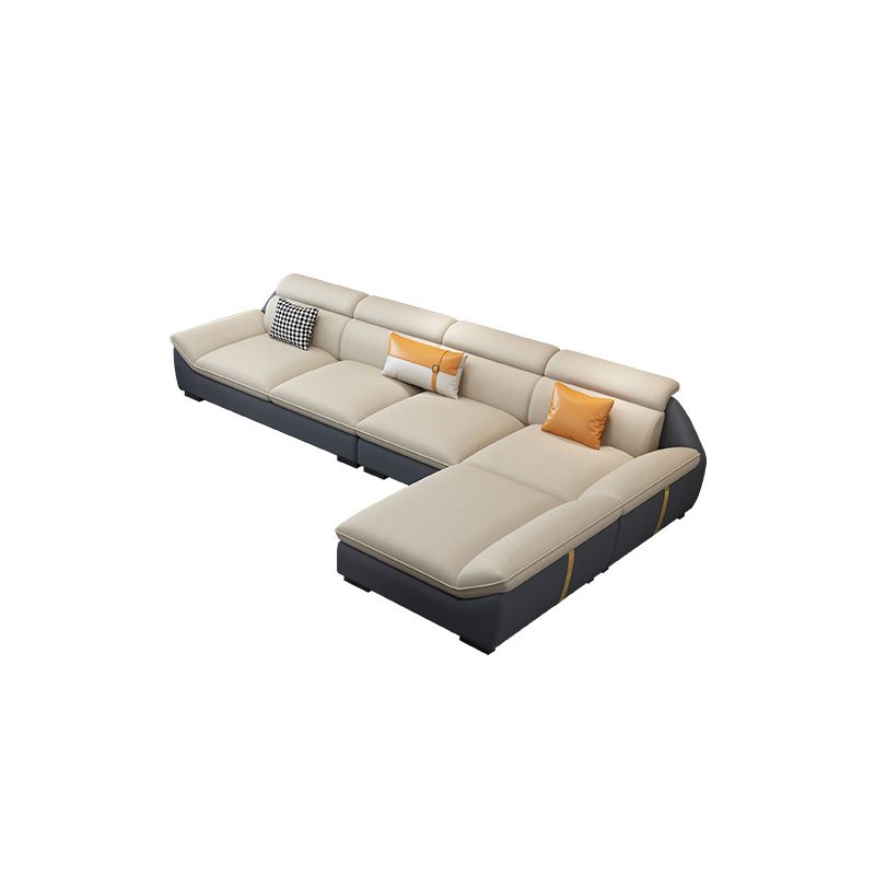 Nordic Faux Leather Sectional in Beige Flared Arm Sectional with Pillows