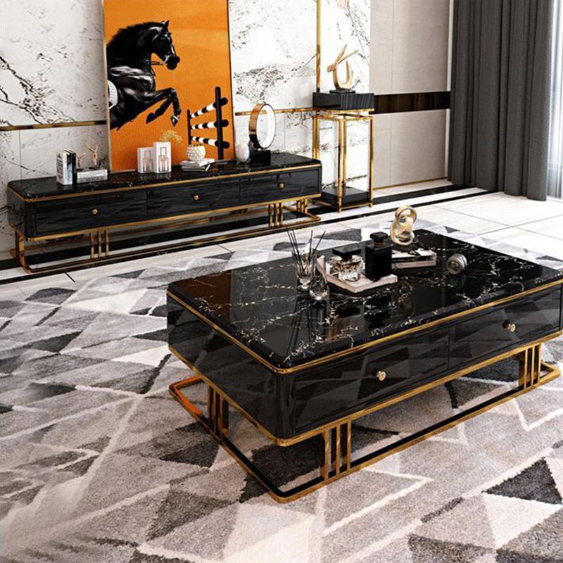 Glamstil Stone TV stehen schwarz -weiß -Fernsehschrank mit Schubladen