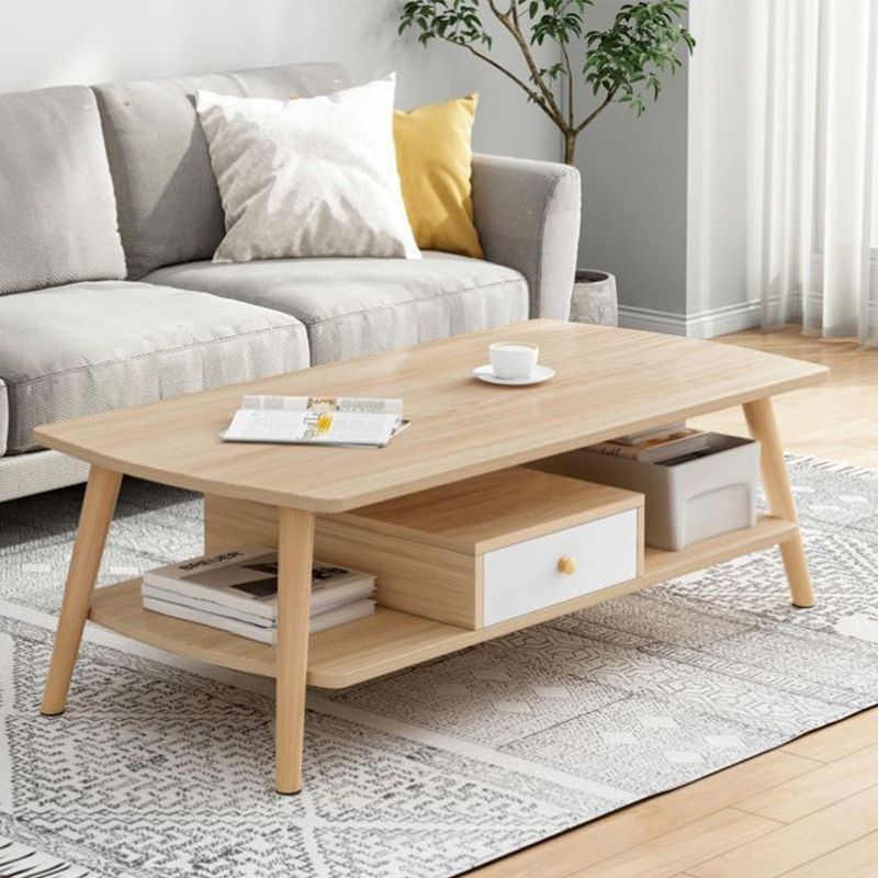 Modern Style Rectangular Artificial 4 Legs Base with Drawer Coffee Table Clearhalo 'Coffee & Accent Tables' 'Coffee Tables' 'coffee_tables' 'furn' 'furn_coffee_tables' 'Furniture' 'Living Room Furniture' 1200x1200_cddb5d86-a552-4657-98cf-3f827a449122