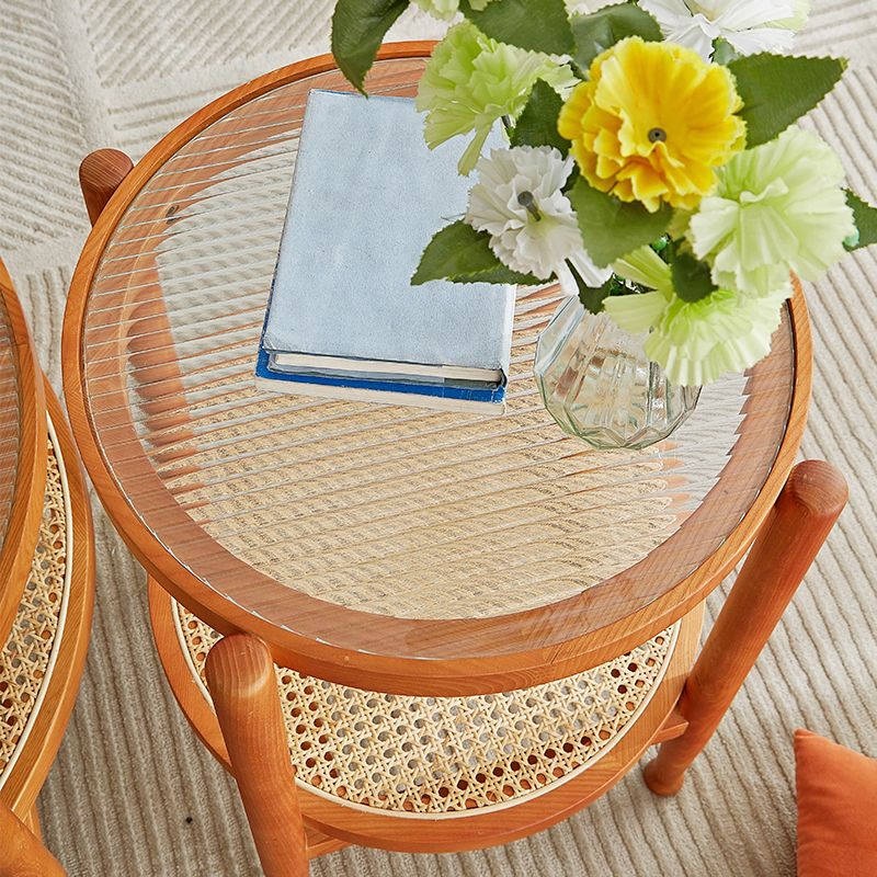 Modern 4 Legs Wood Base Glass Round Top Coffee Table for Apartment Clearhalo 'Coffee & Accent Tables' 'Coffee Tables' 'coffee_tables' 'furn' 'furn_coffee_tables' 'Furniture' 'Living Room Furniture' 1200x1200_cddbc8d8-46cf-416b-bd78-3df6fa3bbee1