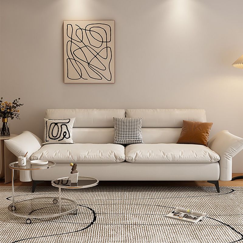 Modern Cotton Blend/Faux Leather Settee Flared Arm Biscuit Back Couch Clearhalo 'furn' 'furn_sofas' 'Furniture' 'furniture_sofas' 'Living Room Furniture' 'Sofa' 'sofas' 1200x1200_cddc8bcb-ae81-4a18-8445-2b49d17196ac