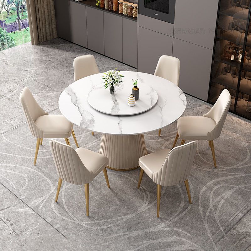 Modern Dinning Table with White Marble Round Dining Table for Kitchen Clearhalo 'Dining Tables & Seating' 'Dining Tables' 'dining_table' 'furn' 'furn_dining_table' 'Furniture' 'Kitchen & Dining Furniture' 1200x1200_cde219ba-300d-47b9-9311-c64e3e06852e