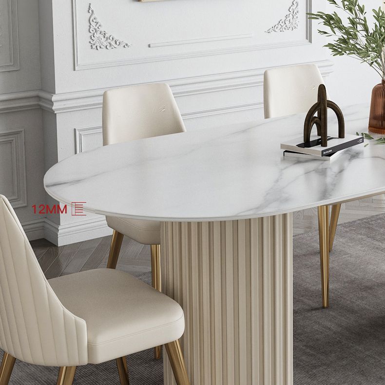 Glam Sintered Stone Oval Shape Dining Table White Standard Dining Table for Kitchen Clearhalo ' dining_table' 'Dining Tables & Seating' 'Dining Tables' 'furn' 'furn_dining_table' 'Furniture' 'furniture_dining_table' 'Kitchen & Dining Furniture' 'kitchen&dining_furn' 'kitchen' 'kitchen_dining_table' 1200x1200_cde4da11-d3d0-46ce-ad83-636fdb641596