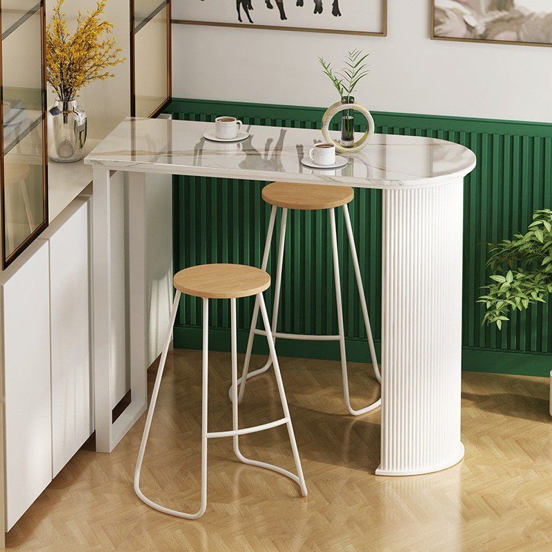 Modern Indoor Bar Height Table Double Pedestal Stone Bistro Accent Dining Table Clearhalo 'Bar Furniture' 'Bar Tables' 'bar_tables' 'furn' 'furn_bar_tables' 'Furniture' 'Kitchen & Dining Furniture' 1200x1200_cde52347-a928-42dd-902f-7f398a06649c