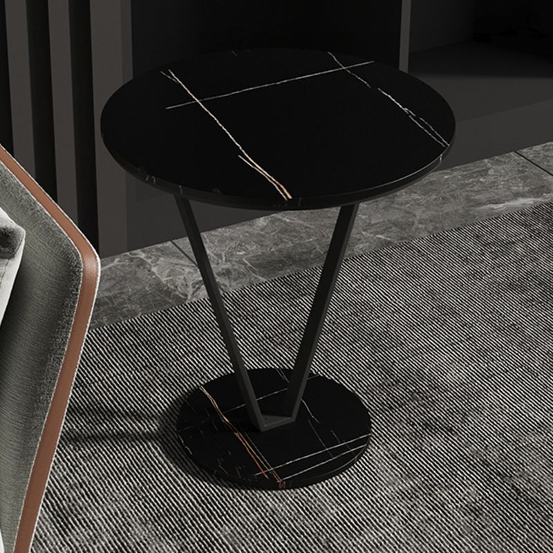 Round Side End Table with Slate Top, Contemporary Frame End Table