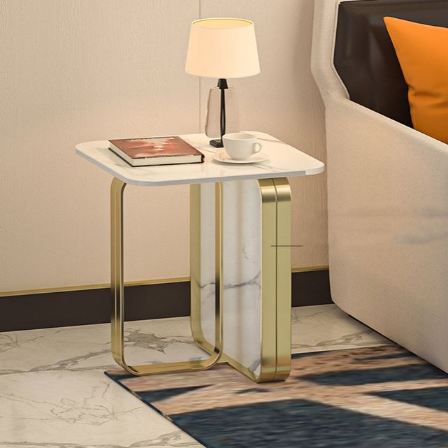 Contemporary Gold Metal Sofa Side Accent Table with Sintered Stone Top Clearhalo 'Coffee & Accent Tables' 'End & Side Tables' 'end_side_table' 'end_side_tables' 'furn' 'furn_end_side_tables' 'Furniture' 'furniture_end_side_table' 'Living Room Furniture' 1200x1200_cde78d4f-9260-4b31-aeb2-9f5a07b64100