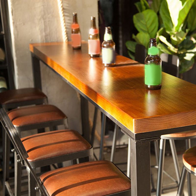 Table de bar de style industriel Table de pub de bistro en bois massif en fer noir