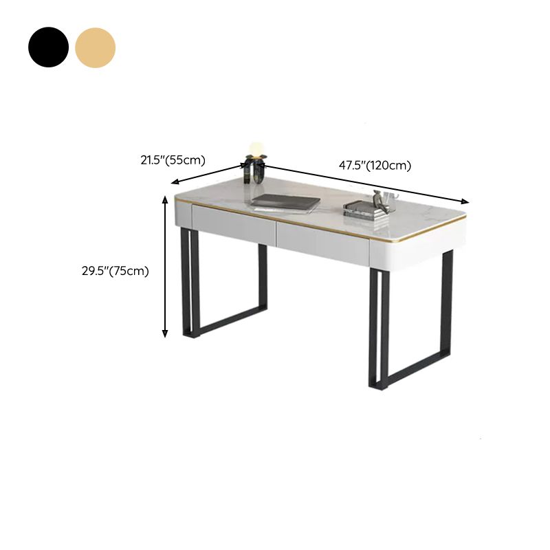 Bureau de bureau glamour antique Ordinateur Courbe courbe avec 2 tiroirs de rangement