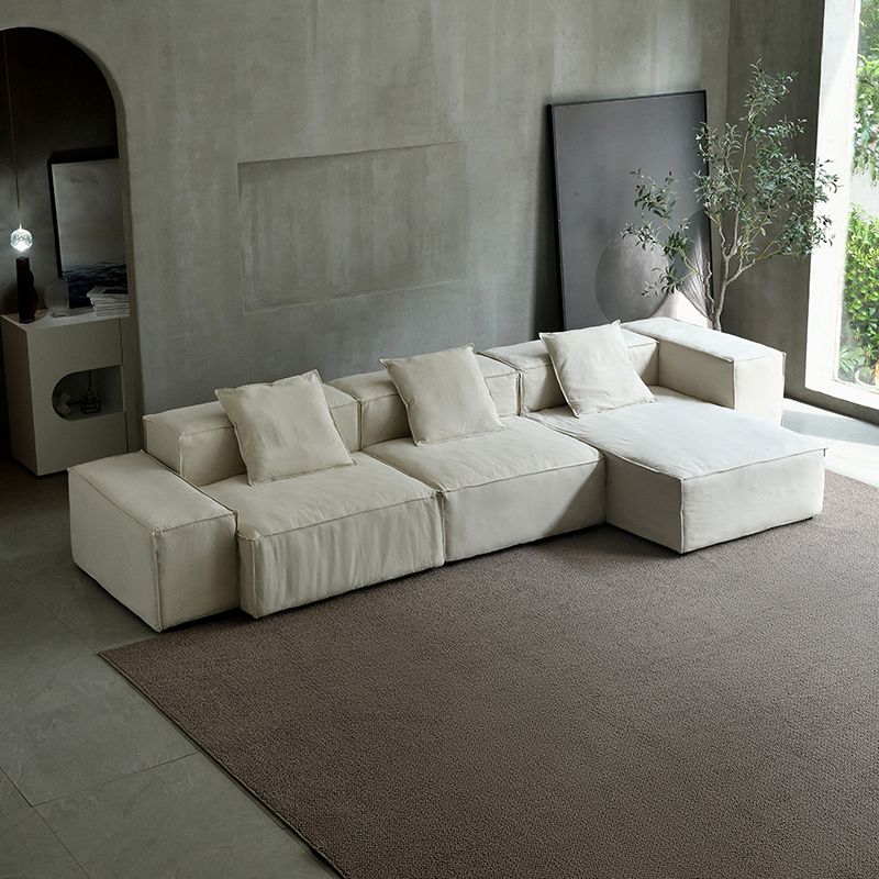 Cotton Blend Square Arm Sectional Sofa 25.6"High Cushion Back Sofa,White