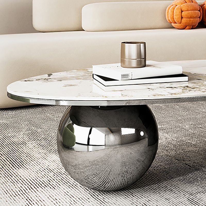 Oval Stone Top Coffee Table with Steel Base 51.18" Long 27.56" Wide Clearhalo 'Coffee & Accent Tables' 'Coffee Tables' 'coffee_tables' 'furn' 'furn_coffee_tables' 'Furniture' 'Living Room Furniture' 1200x1200_cdec6ca9-e370-4232-b504-6ad2a2fe733f