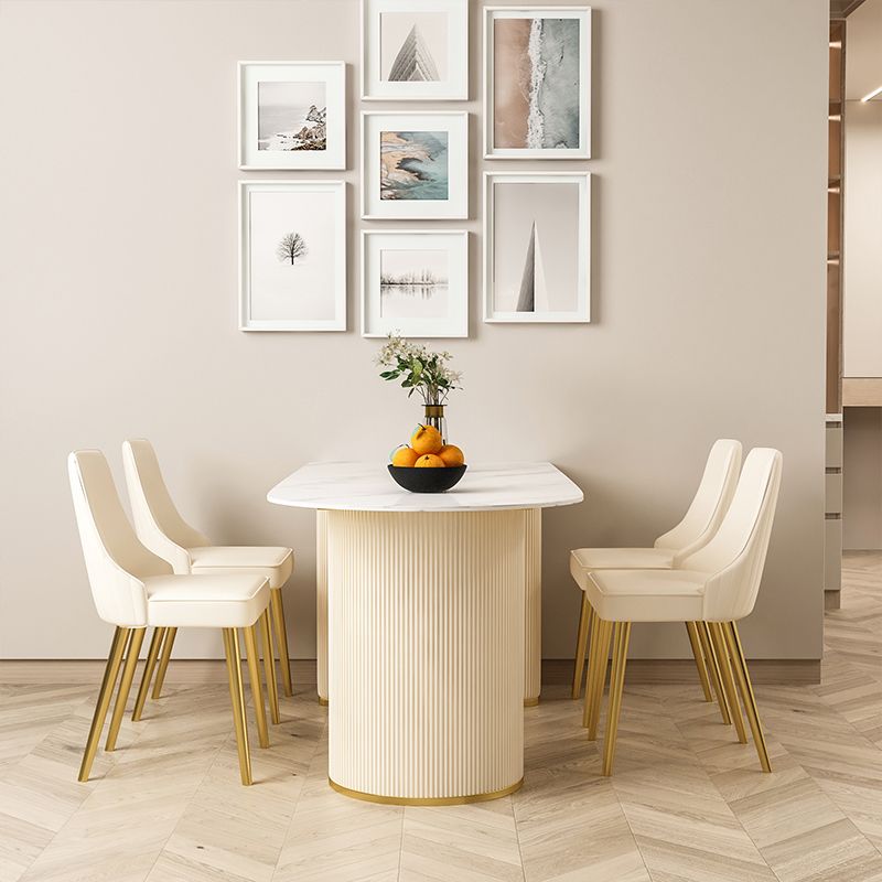 Moderne stenen eettafel ovale ijzeren tafel met dubbele voetstuktafel