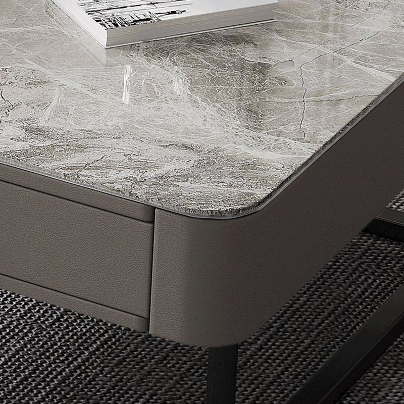 Coffee Table with a Black Frame Base Made of Glass and Rock Sheet and a Square Top Clearhalo 'Coffee & Accent Tables' 'Coffee Tables' 'coffee_tables' 'furn' 'furn_coffee_tables' 'Furniture' 'furniture_coffee_tables' 'Living Room Furniture' 1200x1200_cdfa3aa1-5a78-495a-a618-a8c8be249b19