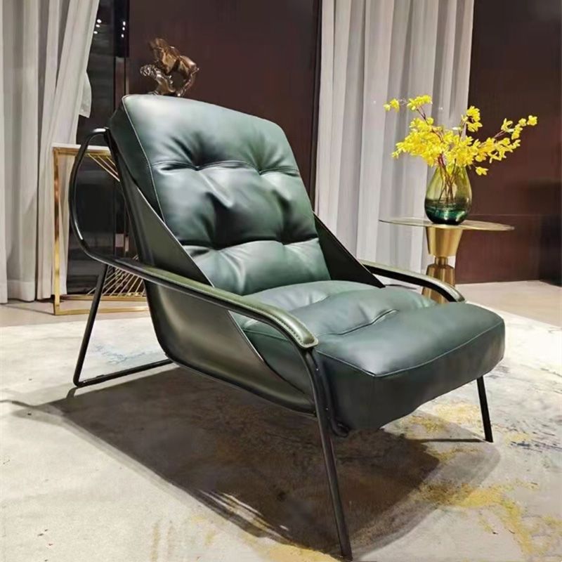 Industrial Genuine Leather Lounge Chair Solid Color Tufted Back Chair Clearhalo 'Accent Chairs' 'accent_chairs' 'Chairs & Seating' 'furn' 'furn_accent_chairs' 'Furniture' 'Living Room Furniture' 1200x1200_cdfb16fb-662b-476b-80e0-dd632e9864a4