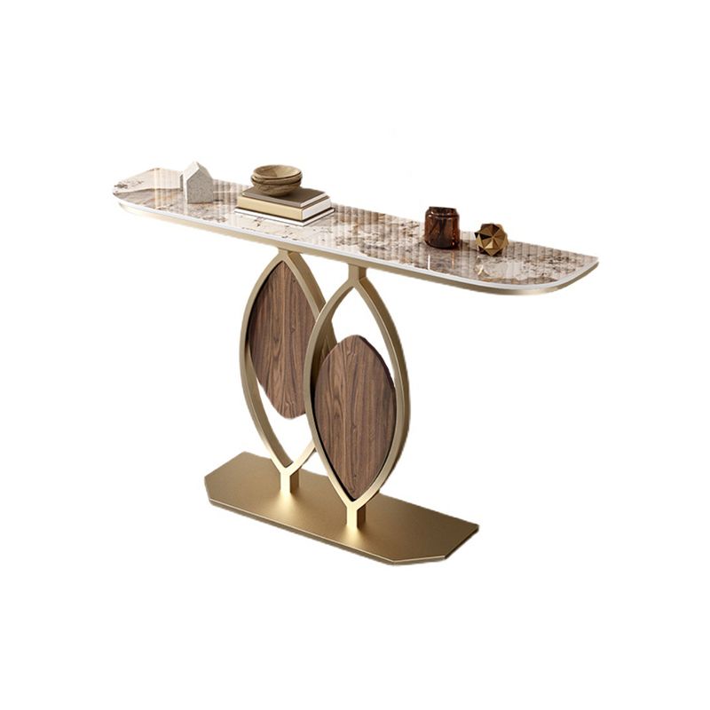 Tavolo da divano di divano in marmo e metallo glam tavolo da console rettangolare in oro 11,81 "