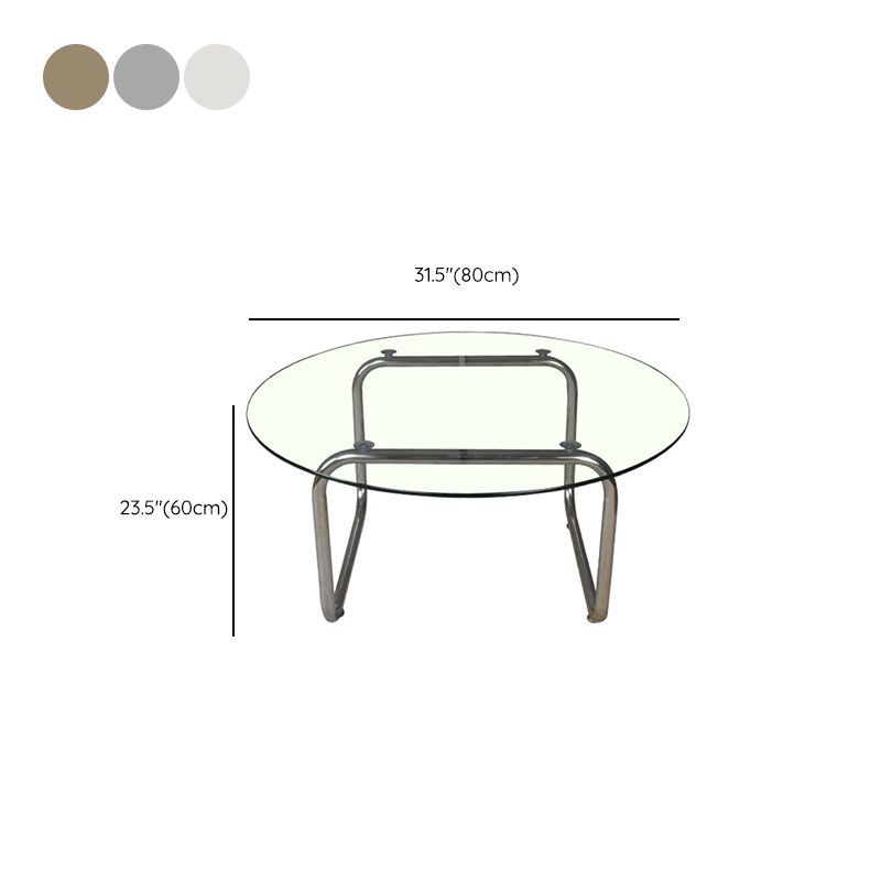 Modern Round Glass Coffee Table with Stainsteel Sled Stainless Steel Base Clearhalo 'Coffee & Accent Tables' 'Coffee Tables' 'coffee_tables' 'furn' 'furn_coffee_tables' 'Furniture' 'Living Room Furniture' 1200x1200_cdfd5c44-5bf8-49c4-b452-ff4b6fe9cb8b