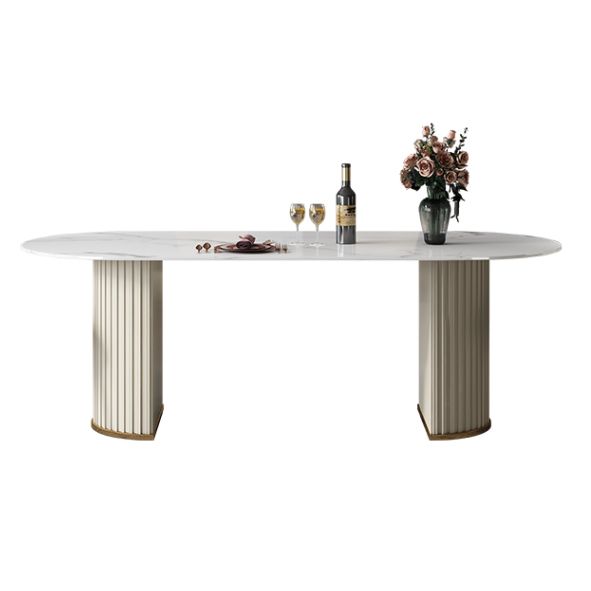 Glam Sintered Stone Top Dining Table Standard Kitchen Dining Table with Double Pedestal Bases Clearhalo ' dining_table' 'Dining Tables & Seating' 'Dining Tables' 'furn' 'furn_dining_table' 'Furniture' 'furniture_dining_table' 'Kitchen & Dining Furniture' 'kitchen&dining_furn' 'kitchen' 'kitchen_dining_table' 1200x1200_cdfd7426-bde8-4c34-8b3f-c8a6d845e470
