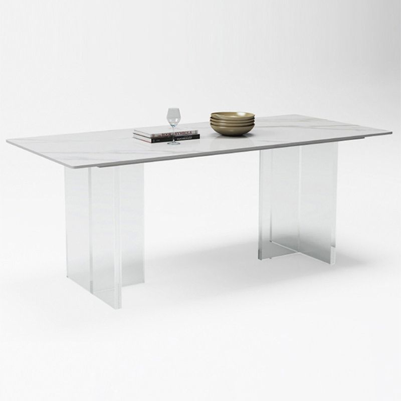 Acrylic Contemporary Rectangular Dining Table Sintered Stone Table with Acrylic base Clearhalo ' dining_table' 'Dining Tables & Seating' 'Dining Tables' 'furn' 'furn_dining_table' 'Furniture' 'furniture_dining_table' 'Kitchen & Dining Furniture' 'kitchen&dining_furn' 'kitchen' 'kitchen_dining_table' 1200x1200_cdffba81-52b7-431e-9971-78d5327958d5