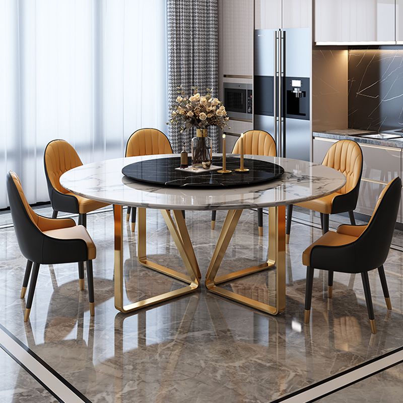 Round Furniture Luxury Style Marble Double Pedestal Dinner Table with Turntable Clearhalo ' dining_table' 'Dining Tables & Seating' 'Dining Tables' 'furn' 'furn_dining_table' 'Furniture' 'furniture_dining_table' 'Kitchen & Dining Furniture' 'kitchen&dining_furn' 'kitchen' 'kitchen_dining_table' 1200x1200_ce0012d7-978d-44a5-a70e-caa3775c413e