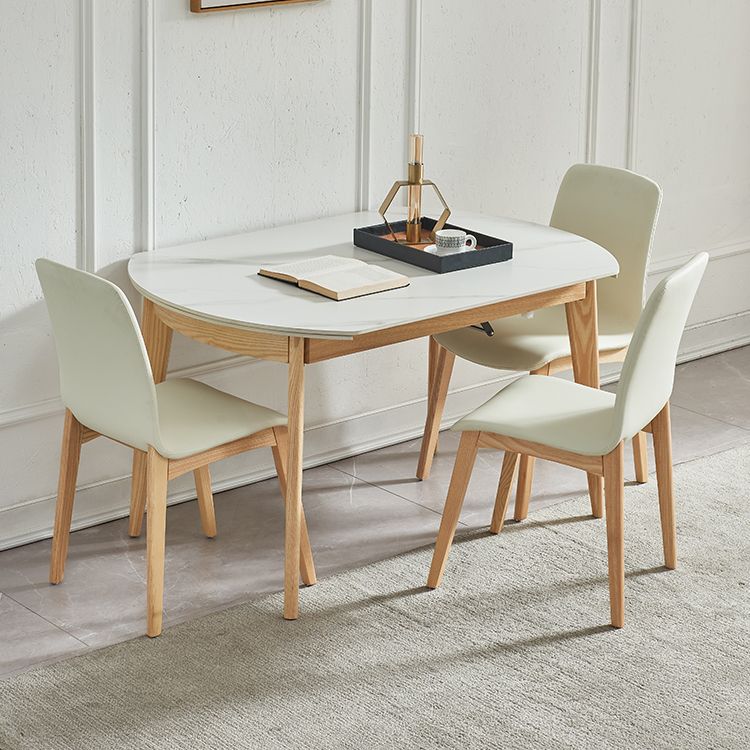 Round Contemporary Dining Room Table White Sintered Stone Table with 4 Ash Solid Wood Legs Clearhalo ' dining_table' 'Dining Tables & Seating' 'Dining Tables' 'furn' 'furn_dining_table' 'Furniture' 'furniture_dining_table' 'Kitchen & Dining Furniture' 'kitchen&dining_furn' 'kitchen' 'kitchen_dining_table' 1200x1200_ce0973a6-bb4b-4564-8650-5d866f5724bf