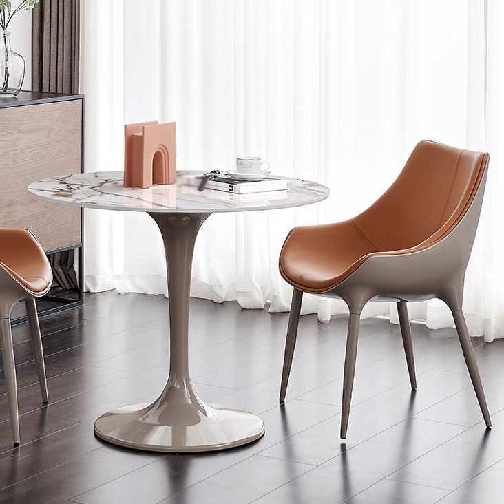 Round Shape Tulip Base Table Luxury White Tone Fixed Table with Sintered Stone Clearhalo ' dining_table' 'Dining Tables & Seating' 'Dining Tables' 'furn' 'furn_dining_table' 'Furniture' 'furniture_dining_table' 'Kitchen & Dining Furniture' 'kitchen&dining_furn' 'kitchen' 'kitchen_dining_table' 1200x1200_ce0a39e6-be20-44de-8611-2093baf7fcb9