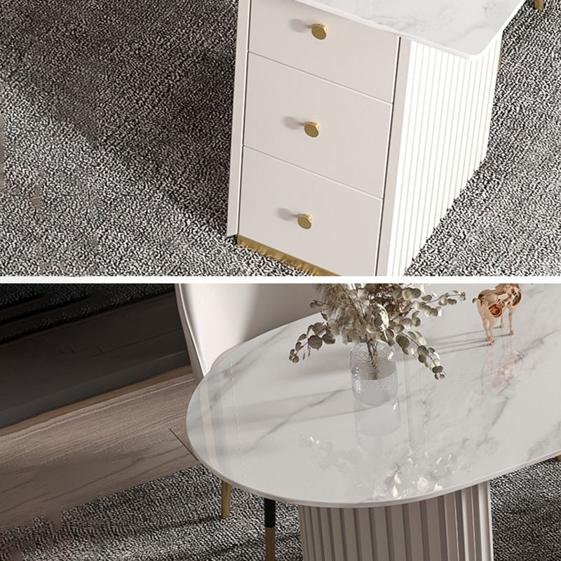 Escritorio de oficina de medio círculo de piedra Glam Stone 29.53 pulgadas de alto escritorio de escritura