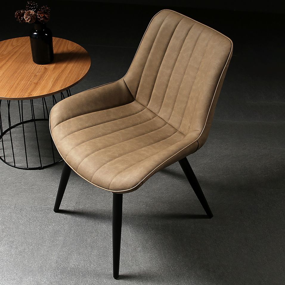 Modern Design Faux Leather Side Chair with 4 Metal Black Finish Legs Solid Back Armless Chair Clearhalo ' kitchen&dining_furn' 'Dining Chairs' 'Dining Tables & Seating' 'dining_chair' 'furn' 'furn_dining_chair' 'Furniture' 'furniture_dining_chair' 'Kitchen & Dining Furniture' 'kitchen' 1200x1200_ce19c185-10be-4ab2-9bb2-5f4092890e52