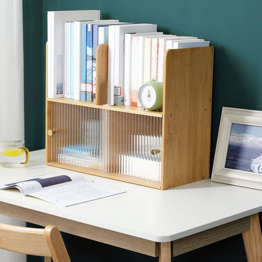 Eigentijdse gesloten bamboo -boekenplank glazen boekenkast voor thuis en kantoor