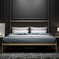 Metal and Wood Standard Bed Rectangular Slat Bed with Headboard